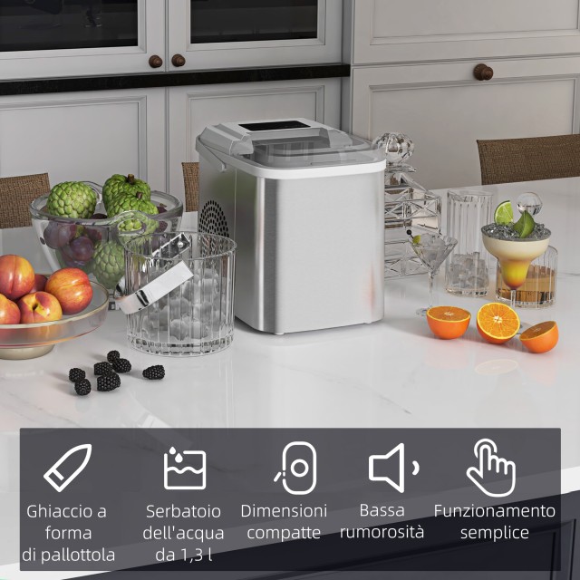 HOMCOM 1.2L Ice Maker με ενδείξεις και αυτοκαθαριζόμενο, σε PP και χαλκό, 22,8x30,3x29 cm, Λευκό 800-184V90WT