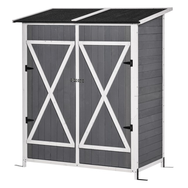 Outsunny Garden Shed Ξύλινη Εργαλειοθήκη, Διπλή Πόρτα με Κλειδαριά και Αποσπώμενο Τραπέζι, 139x75x160cm, Γκρι 845-353V01