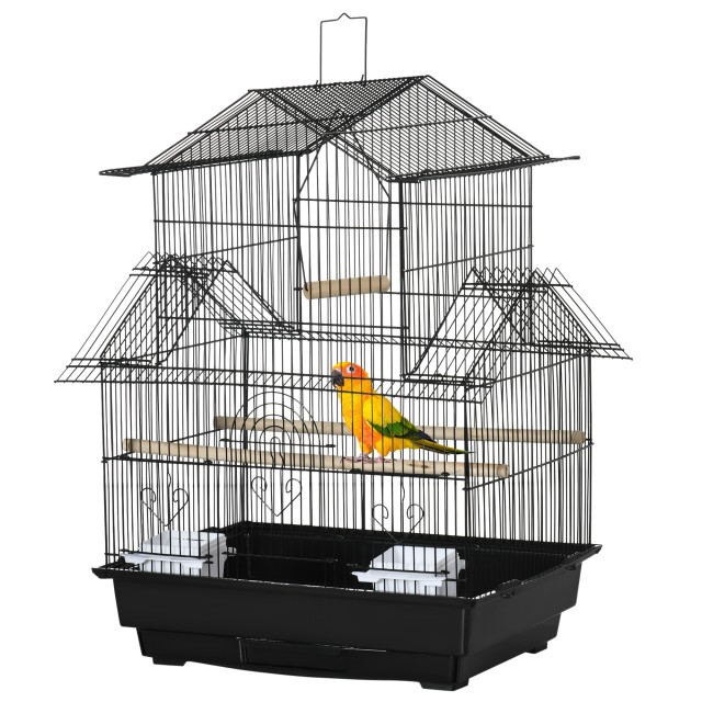 PawHut Bird Cage με λαβή μεταφοράς και αφαιρούμενο δίσκο, σε μέταλλο και πλαστικό, 50,5x41x63 cm, μαύρο