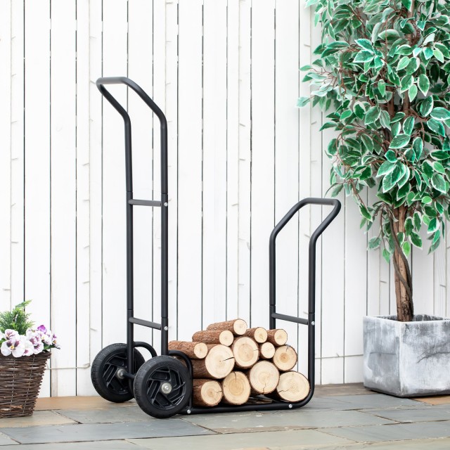 Outsunny Steel Log Cart με 2 ρόδες για εσωτερικούς και εξωτερικούς χώρους, 77x42x105cm, Μαύρο