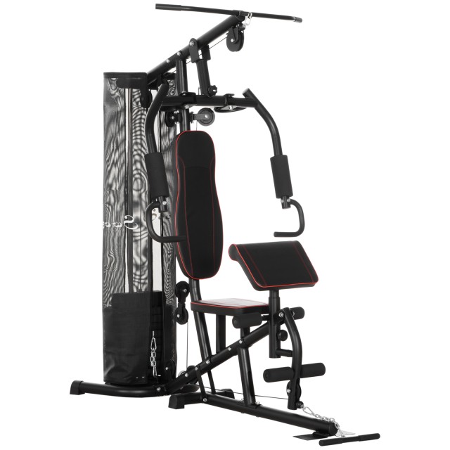 HOMCOM Fitness Station με ατσάλινα βάρη 45 κιλών, Πολυλειτουργικό γυμναστήριο για οικιακή και επαγγελματική προπόνηση, 170x104x205cm, Μαύρο