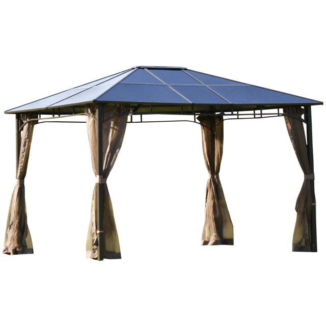 Outsunny Garden Gazebo με κουνουπιέρα 3,6x3m καφέ πολυανθρακική στέγη 84C-240