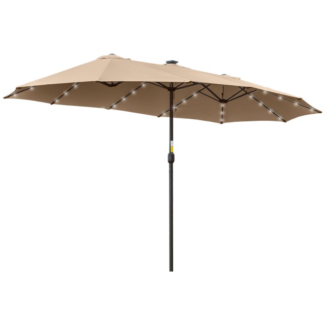 Outsunny Double Parasol Garden 4,5m με 48 LED φώτα και μανιβέλα, Χακί