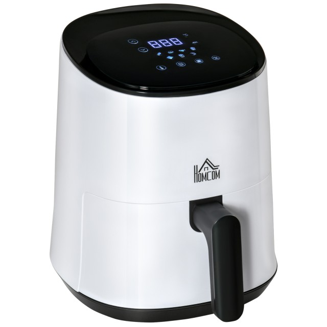 HOMCOM Air Fryer 2.5L 1300W με 7 προεπιλεγμένα μενού, πίνακα LED και καλάθι, 33,9x24,9x29,9 cm, λευκό και μαύρο