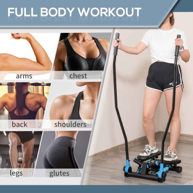 HOMCOM Fitness Stepper με αλτήρα και οθόνη LCD για προπόνηση στο σπίτι και στο γυμναστήριο, μπλε A90-281