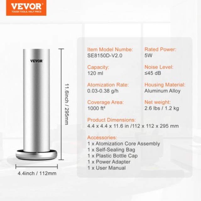 VEVOR Μηχανή Αρωμάτων 120ml Bluetooth Ψυχρού Αέρα 1000τ.φ. Χωρίς Νερό  TSXXJTS120MLRA795V2