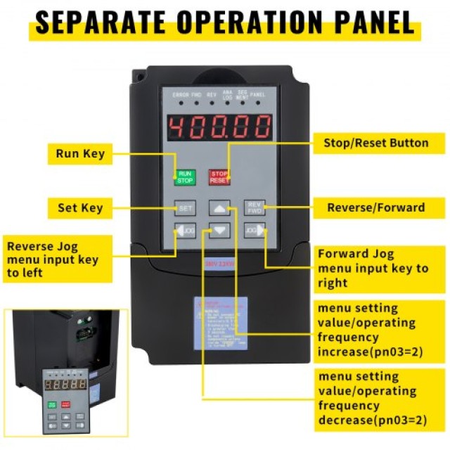 VEVOR 2.2KW 380V VFD Inverter για Έλεγχο Ταχύτητας Κινητήρα  2.2KW380V3HPBPQ01V0