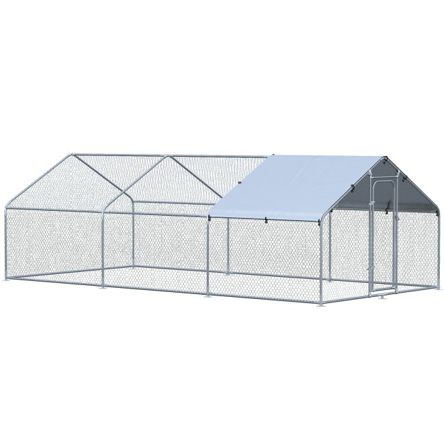 PawHut Outdoor Metal Chicken Coop με υφασμάτινο κάλυμμα Oxford, 600x303,5x195 cm, Ασημί