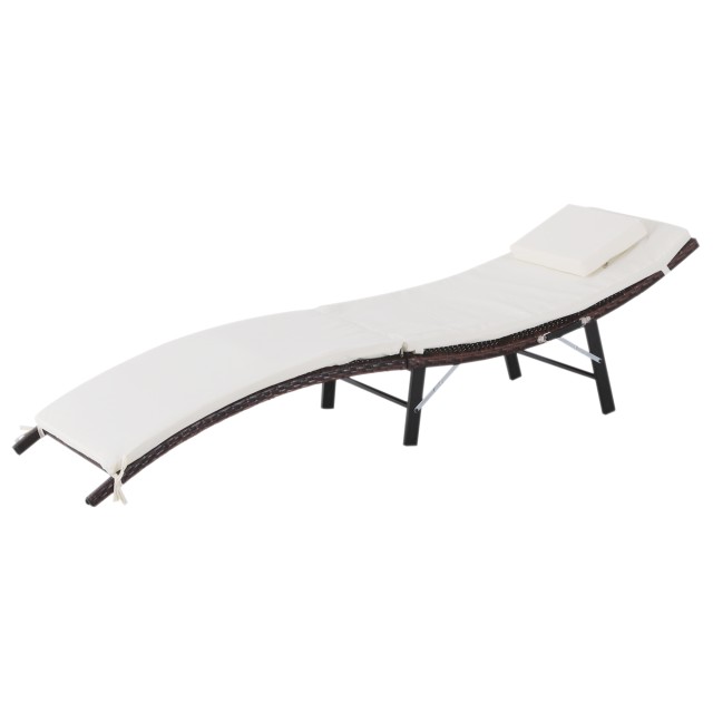 Outsunny Garden Lounger Πτυσσόμενη Εργονομική Ξαπλώστρα Rattan με Αποσπώμενο Μαξιλάρι, Λευκό, 196x61x53cm 862-016