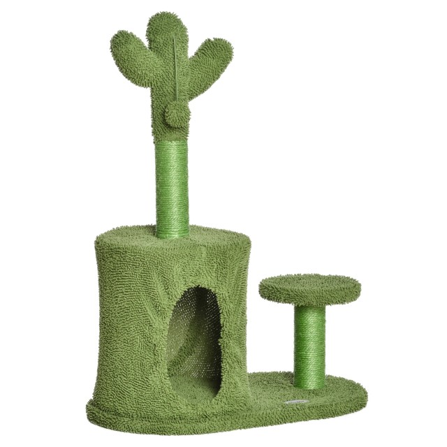 PawHut Cat Scratching Post Tree Έως 4,5 κιλά σε σχήμα Κάκτου με μπάλες και κρεβάτι, 60x35x78cm - Πράσινο