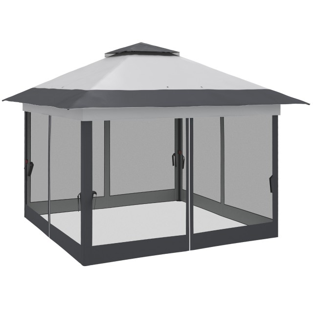 Outsunny Folding Gazebo 3,6x3,6m με αεραγωγούς και κουνουπιέρες, σε Steel and Oxford Fabric, γκρι 84C-252V01CG