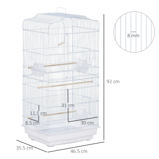 PawHut Bird Cage with Perches, Swing and Bowls, Metal and Plastic Aviary, 46,5x35,5x92cm, Λευκό