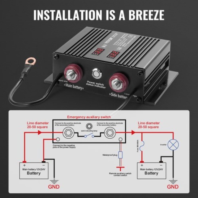 VEVOR Διπλός Απομονωτής Μπαταρίας 12V/24V 250A με Οθόνη LCD  FDCDJDQZJLCD5R75PV9