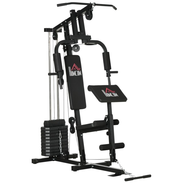 HOMCOM Multifunction Fitness Station Power Tower με βάρη έως 45 κιλά και πάγκο με επένδυση, 135x103x210 cm