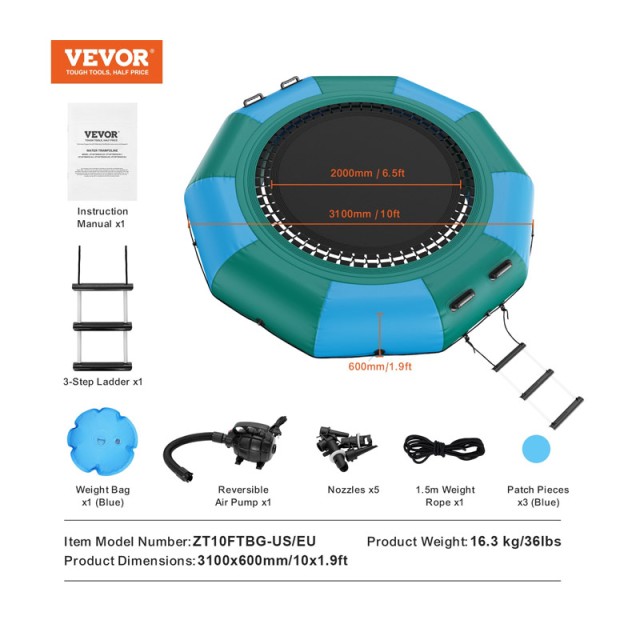 Φουσκωτό Τραμπολίνο Νερού 3100 mm 185 Kg VEVOR BTKSSBCLLS10T79VOV2