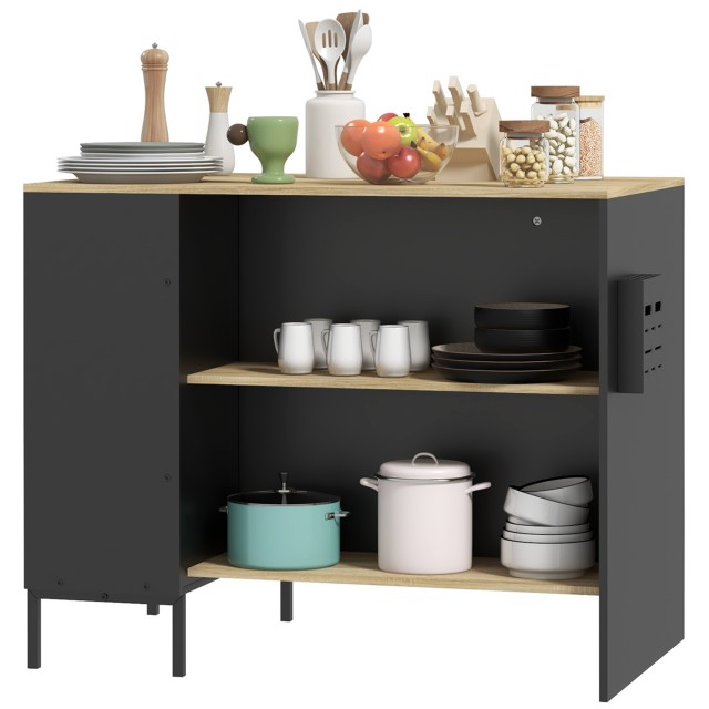 HOMCOM Kitchen Island με ράφια, σχάρα μαχαιριών και ντουλάπι με συρόμενη πόρτα, 14,5x70x90cm, Μαύρο 801-367V00BK