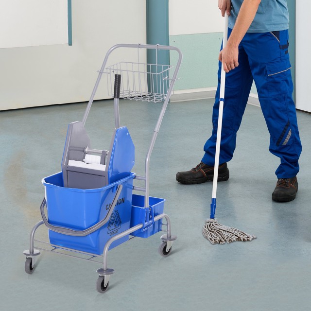 Homcom Professional Cleaning Cart with 25L Bucket and Wringer, Blue 720-010