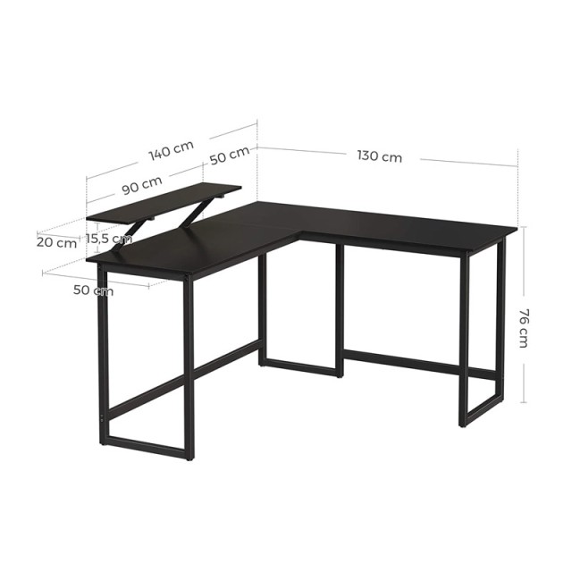 Γωνιακό Μεταλλικό Γραφείο 140 x 130 x 76 / 91.5 cm Χρώματος Μαύρο VASAGLE LWD56BK - 12 άτοκες δόσεις και 5% cash back