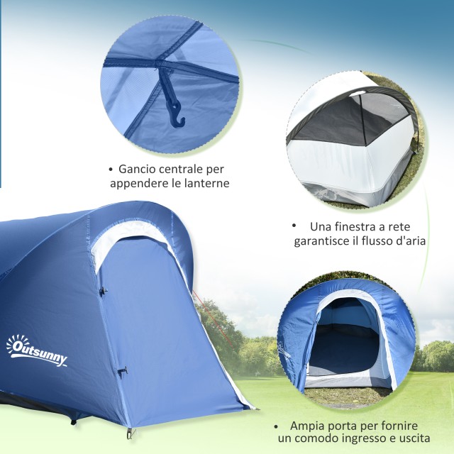 Σκηνή Camping Outsunny Polyester και Oxford Fabric με εσωτερικό γάντζο και δίχτυα παράθυρα, 265x140x95cm A20-302V00LB