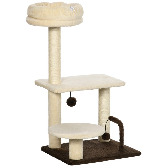 PawHut Cat Scratching Post με Sisal Post, Perch and Play Balls, Chipboard και βελούδινο, 44x38x74 cm D30-562V00BG