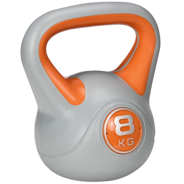 SPORTNOW Kettlebell 8kg σε PU και Sand με επίπεδη βάση και λαβή για Deadlifts, Squats και Lifts, 20x14x24 cm, Πορτοκαλί