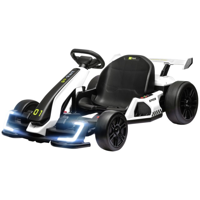 HOMCOM Electric Go Kart για παιδιά 6-12 ετών 24V 12km/h με ρυθμιζόμενο κάθισμα, λευκό 370-287V90WT