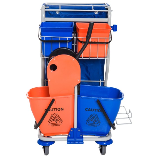 Homcom Professional Cleaning Cart with 4 Buckets 18L / 6L Blue and Orange