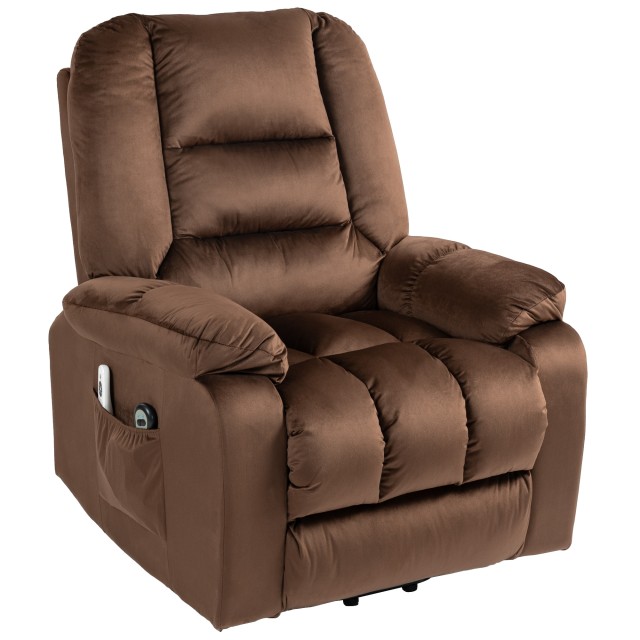 HOMCOM Relaxing Lift Chair, Ανακλινόμενη, Μασάζ και Θερμαινόμενη σε Βελούδινο, Καφέ 713-160V90DR