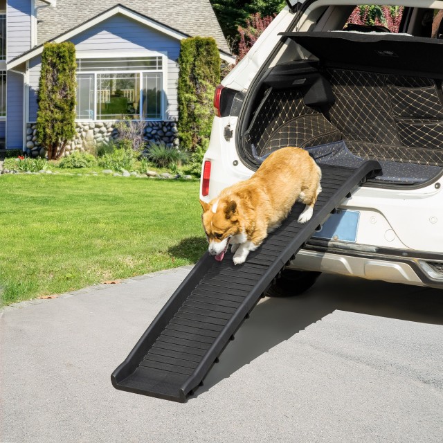 PawHut PP Dog Ramp με αντιολισθητική επίστρωση, για μπότες αυτοκινήτου μικρότερο από 75cm, 155x39x14cm, Μαύρο