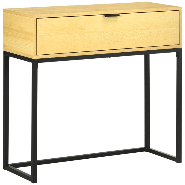 HOMCOM Hall Console με Συρτάρι από ξύλο και ατσάλι, 80x30x76cm, χρώμα ξύλου και μαύρο 837-361V01ND