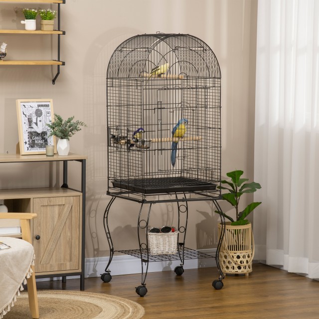 PawHut Bird and Canary Cage, Aviary με Μαύρες Μεταλλικές ρόδες 51x51x153cm D10-024V01