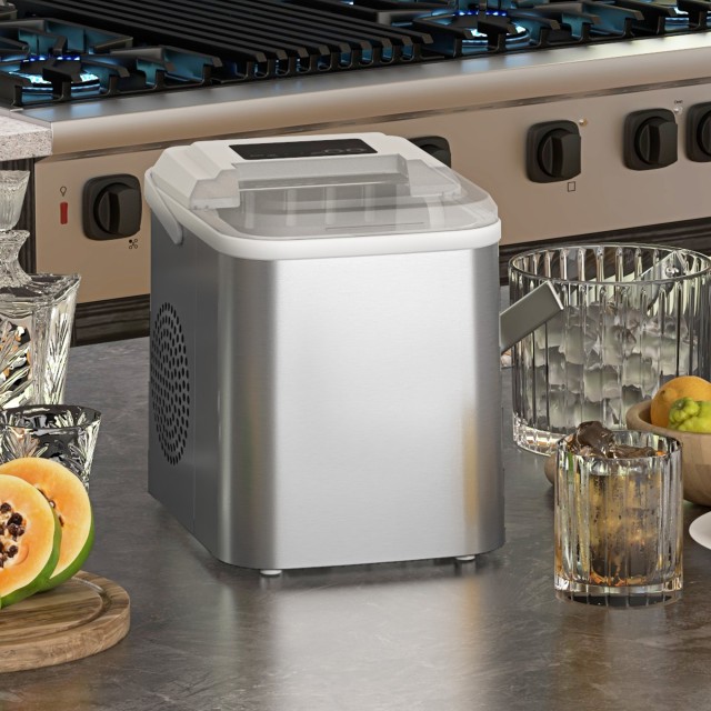 HOMCOM 1.2L Ice Maker με ενδείξεις και αυτοκαθαριζόμενο, σε PP και χαλκό, 22,8x30,3x29 cm, Λευκό 800-184V90WT