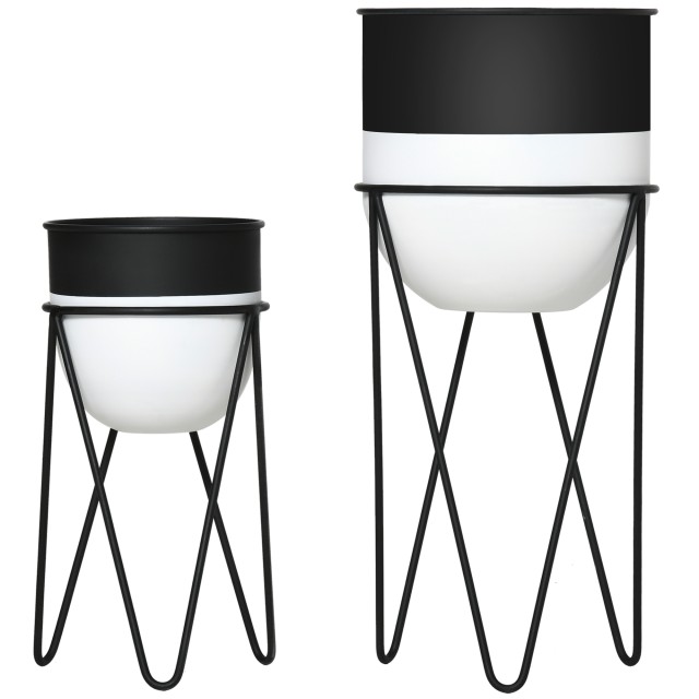 Outsunny Planter Σετ 2 τεμαχίων με μεταλλική βάση για έπιπλα εσωτερικού και εξωτερικού χώρου μαύρο