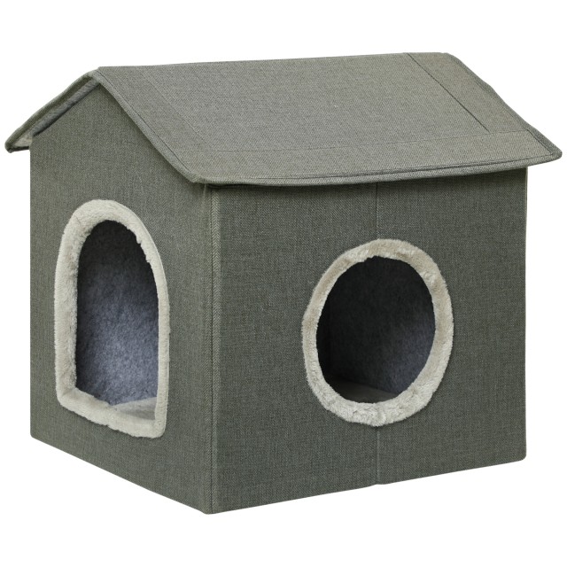 PawHut Cat House με Πλενόμενα Μαξιλάρια 2 Είσοδοι, 39x43,5x40,5cm Γκρι D30-630V00GY