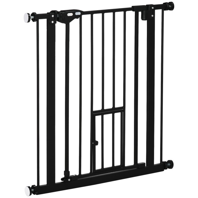 PawHut Dog Gate με Push Fit, Επεκτάσιμη από 74-80cm με Αυτόματο Κλείσιμο, Μαύρο