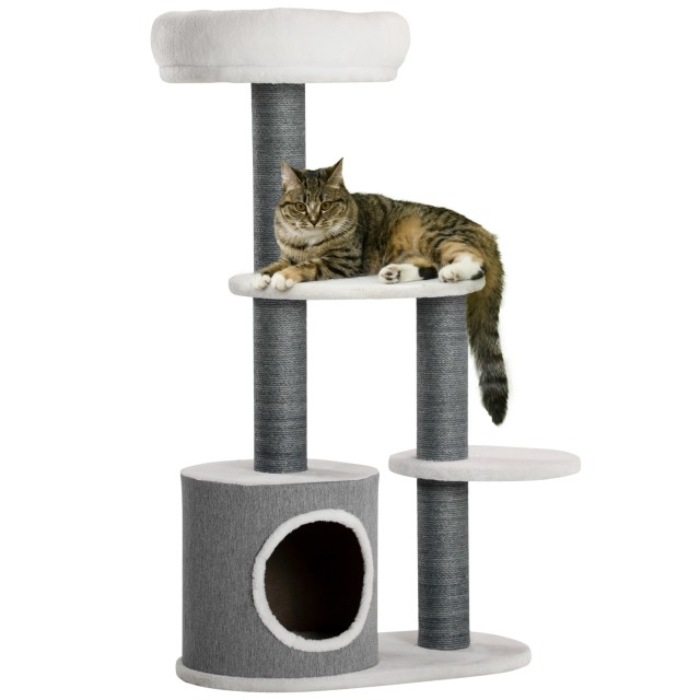 PawHut Cat Tree με κρεβάτι, σπίτι και στύλο, 55,5x30,5x98 cm, λευκό