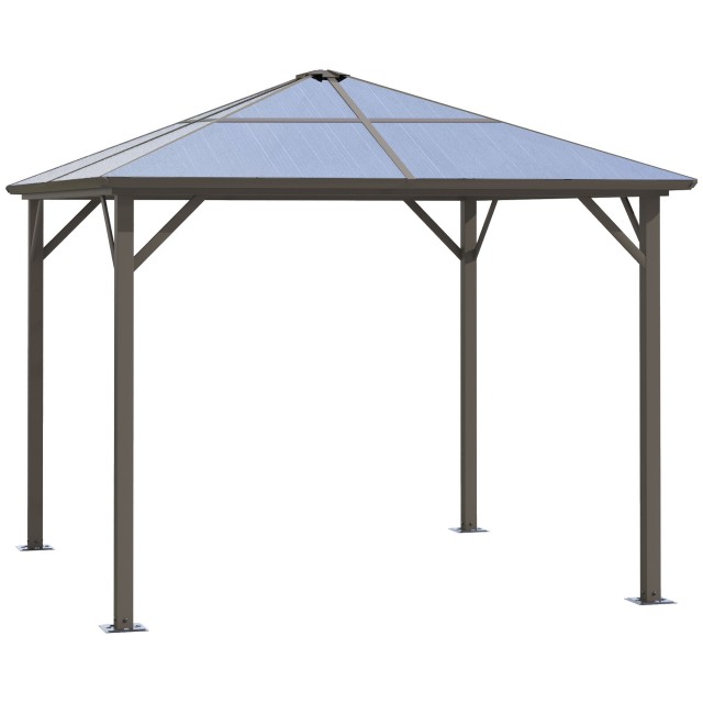 Outsunny Garden Gazebo με Πολυκαρβονική Οροφή και Γάντζους, Κατασκευή Αλουμινίου, 2,94x2,94m, Caff? 84C-348