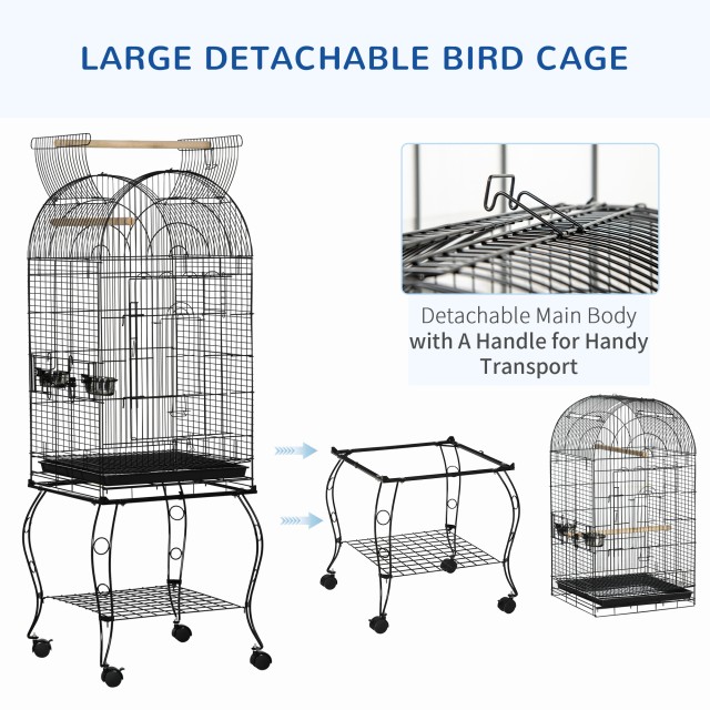 PawHut Bird and Canary Cage, Aviary με Μαύρες Μεταλλικές ρόδες 51x51x153cm D10-024V01