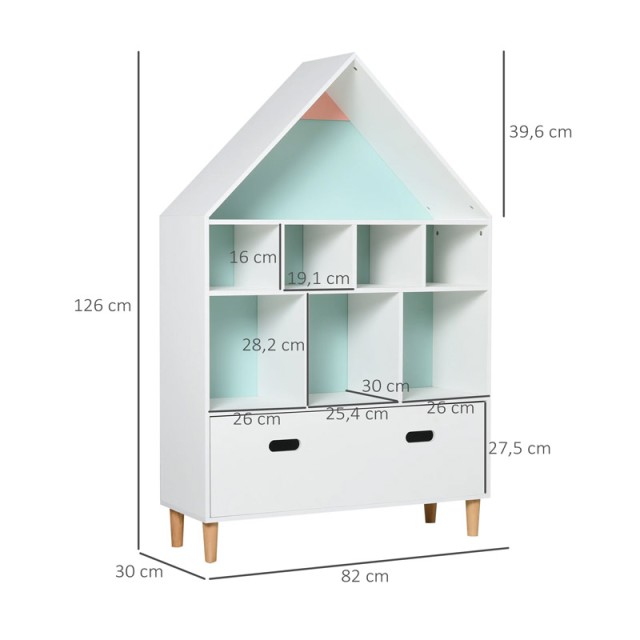 Ξύλινη Παιδική Βιβλιοθήκη με 8 Ράφια και 1 Συρτάρι 82 x 30 x 126 cm HOMCOM 311-010