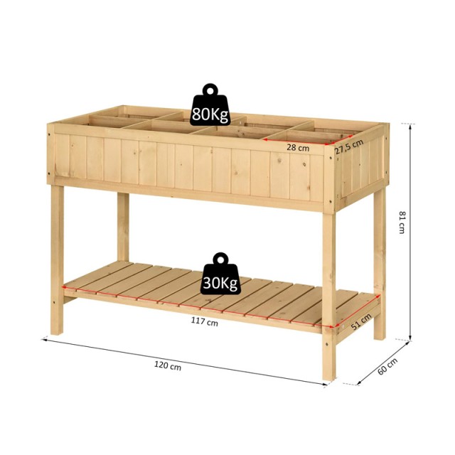 Ξύλινη Ζαρντινιέρα με 8 Θέσεις 120 x 60 x 81 cm Outsunny 845-238