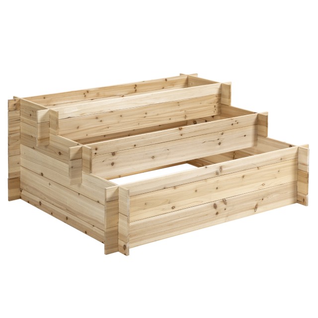 Outsunny 3 επιπέδων Spruce Wood Planter, Υπαίθριο υπερυψωμένο κουτί κήπου, 120x100x54cm