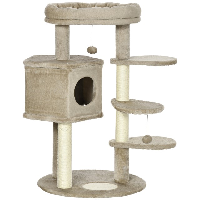 PawHut Cat Tree with Sisal Posts, Κρεβάτι, Σπίτι και Πλατφόρμες, 55x55x94cm, Καφέ