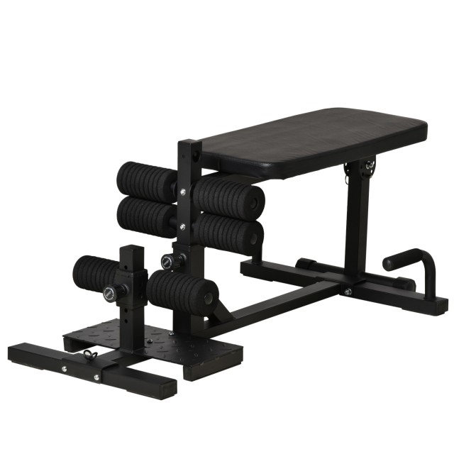 HOMCOM 3 σε 1 Squat Machine με ρυθμιζόμενο ύψος και ανακλινόμενο ατσάλινο πάγκο, 100x58x46cm - Μαύρο