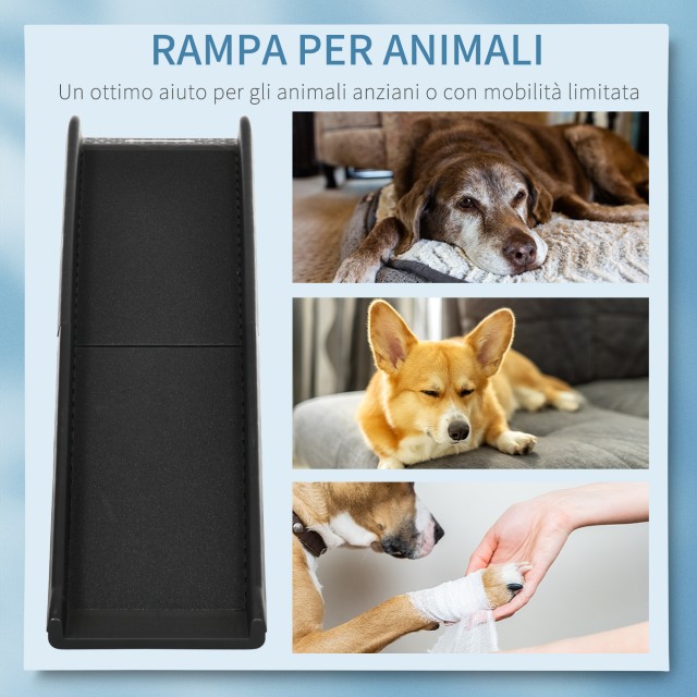 PawHut PP Dog Ramp με αντιολισθητική επίστρωση, για μπότες αυτοκινήτου μικρότερο από 75cm, 155x39x14cm, Μαύρο D06-153V00BK