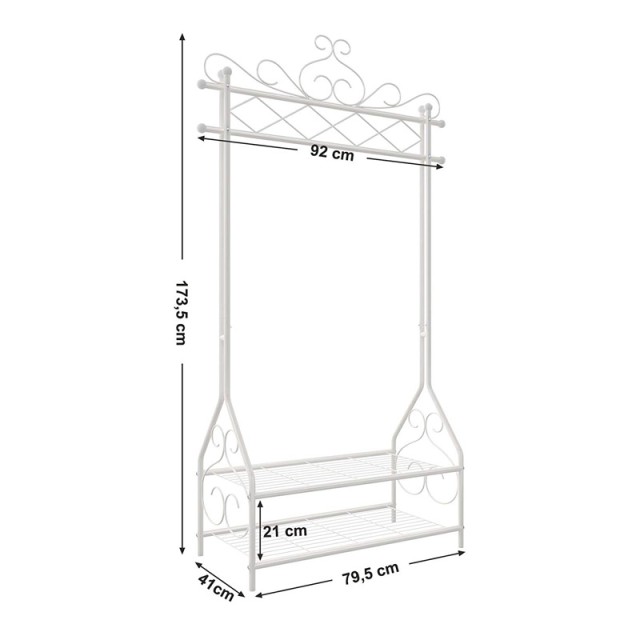 Μεταλλική Κρεμάστρα Ρούχων Δαπέδου 92 x 173 x 41 cm με 2 Ράφια Songmics HSR07W - 12 άτοκες δόσεις και 5% cash back