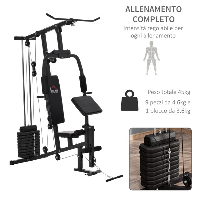 HOMCOM Fitness Station for Home and Professional Workout, Steel Multifunction Gym, 148x108x207cm - Μαύρο A91-132