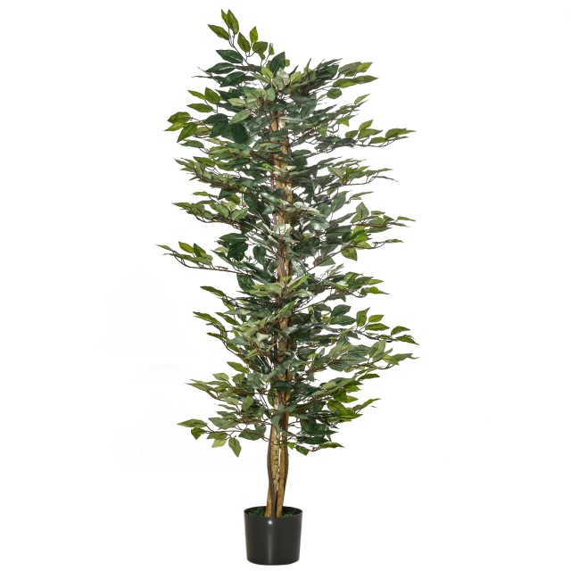 HOMCOM Fake Ficus Plant 150cm ύψος, Διακόσμηση εσωτερικού και εξωτερικού χώρου με γλάστρα 830-452