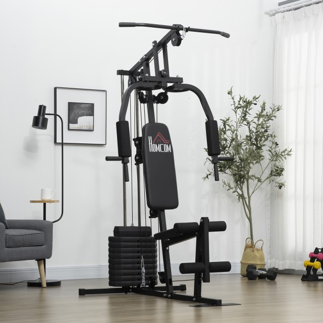 HOMCOM Fitness Station με βάρη 45kg για οικιακή και επαγγελματική προπόνηση, Πολυλειτουργικό Steel Gym, 135x103x210cm, Μαύρο A91-176