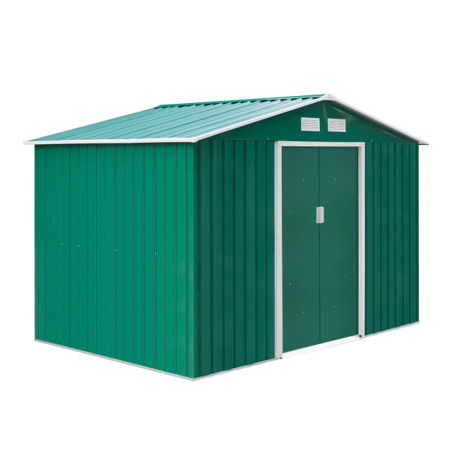 Outsunny Garden Shed Εργαλειοθήκη σε Ατσάλι, Υπόστεγο Κήπου από Ατσάλι με Συρόμενες Πόρτες, 277x195x192cm, Πράσινο 845-031GN