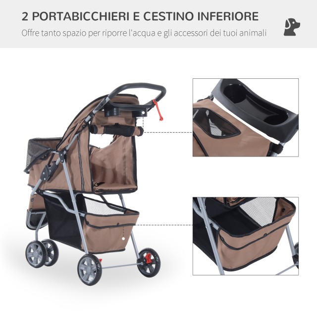 PawHut Dog Stroller Pet Cart, Coffee, 75 x 45 x 97cm